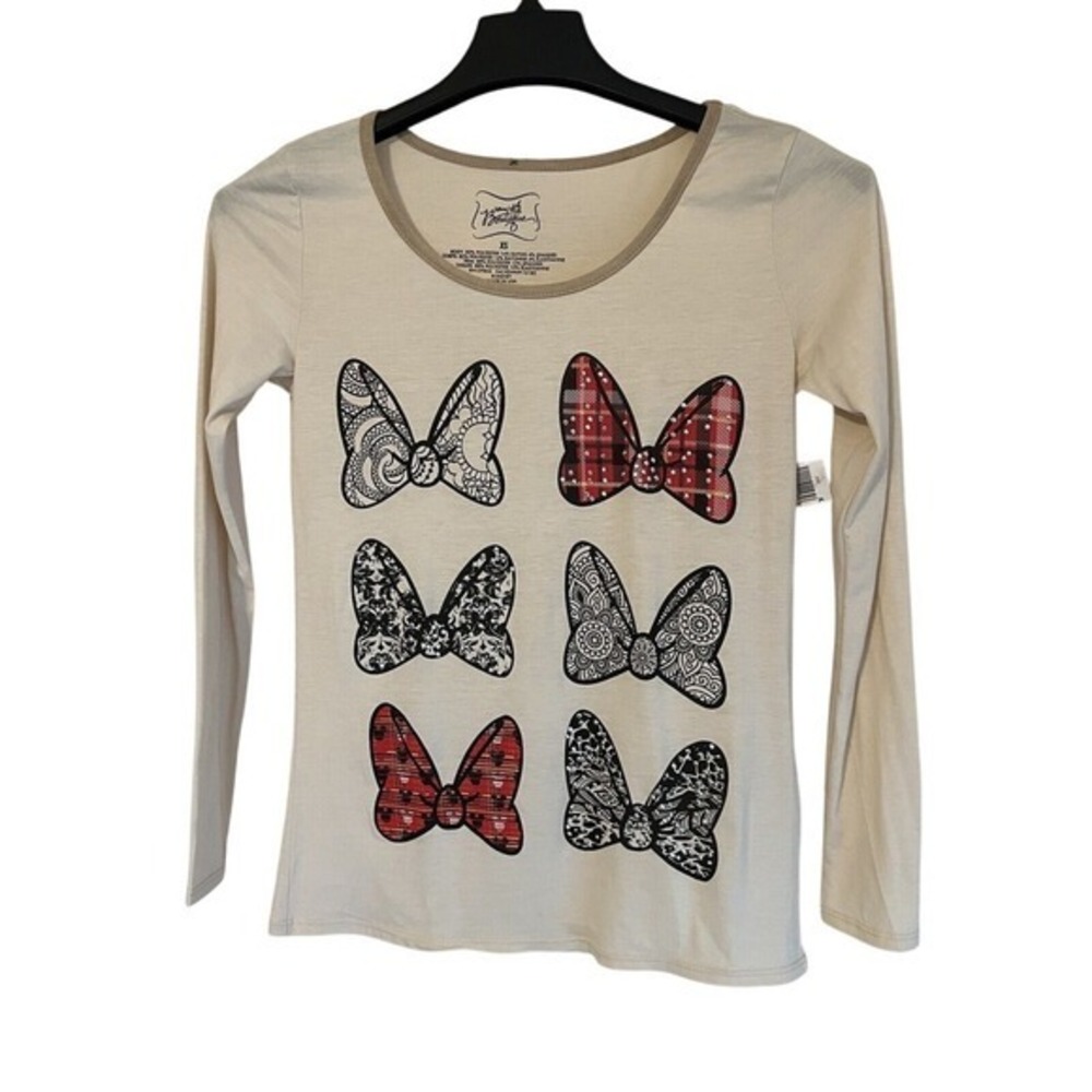 NWT Disney Parks Boutique Long Sleeve Minnie Bows Embellishments Size XS cream‎